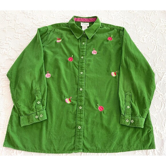 Quacker Factory Tops - Vtg Quacker Factory Embroidered Christmas Ornament Corduroy Shirt Ladies 1X